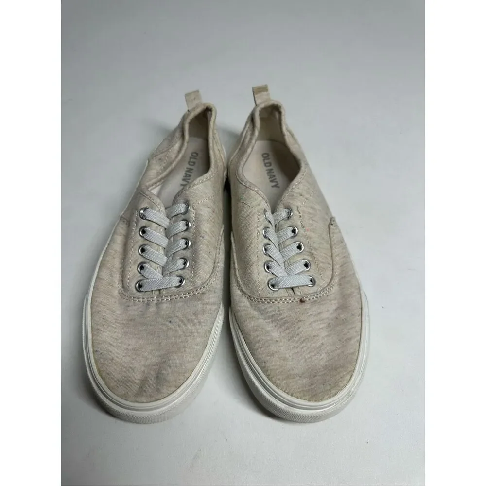 Old Navy Linen Lo Tops Lace Up Sneakers Kids Size 1 Natural Beige Canvas Tan